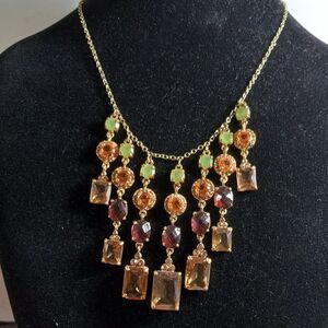 Vintage Carolee Gold tone Seven Multi-color Dangling Set stone Necklace